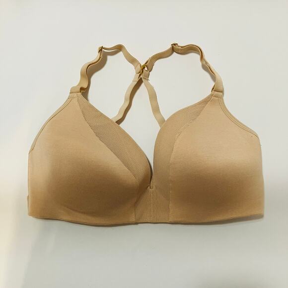 Lively All-Day Deep V No-Wire Bra 34D Beige Nude Padded Racerback - Picture 1 of 4